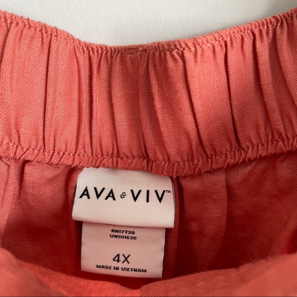 Ava & Viv Coral Orange Linen Blend Shorts Plus - Picture 5 of 6